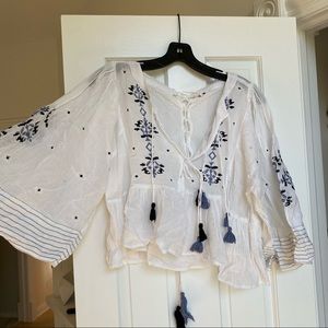 Free People White Flowy Blouse